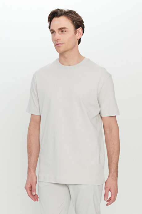 %100 Pamuk Modern Fit Rahat Kesim Bisiklet Yaka Taş Tişört resmi