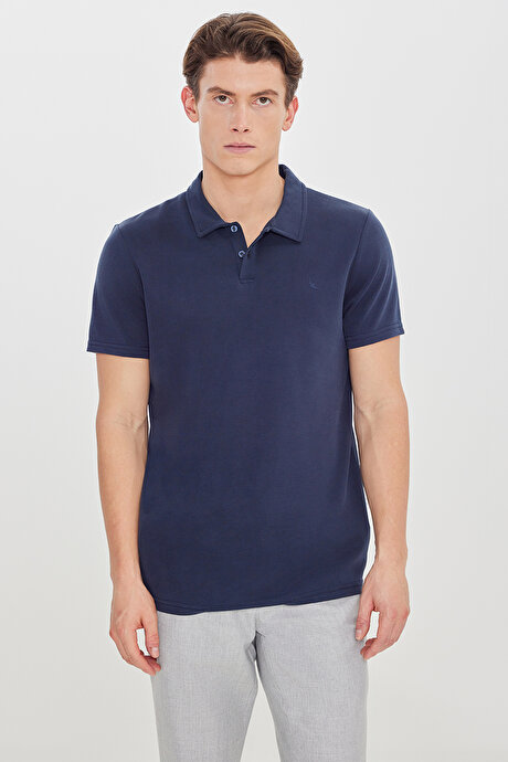 Yumuşak Dokulu Slim Fit Dar Kesim Polo Yaka Lacivert Tişört resmi