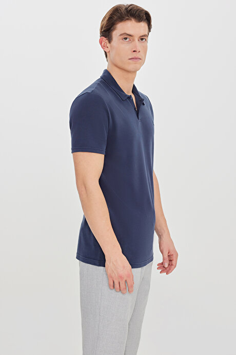 Yumuşak Dokulu Slim Fit Dar Kesim Polo Yaka Lacivert Tişört resmi