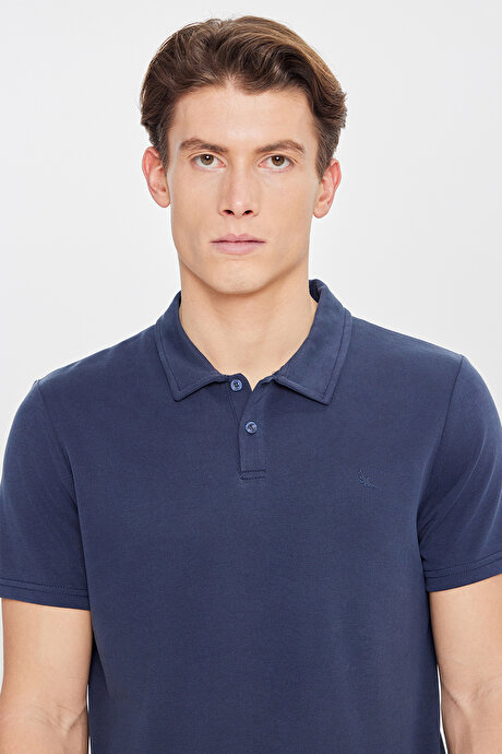 Yumuşak Dokulu Slim Fit Dar Kesim Polo Yaka Lacivert Tişört resmi