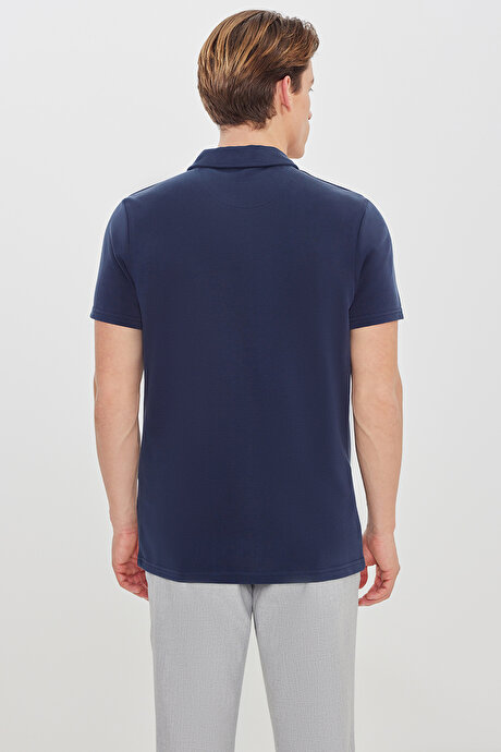 Yumuşak Dokulu Slim Fit Dar Kesim Polo Yaka Lacivert Tişört resmi