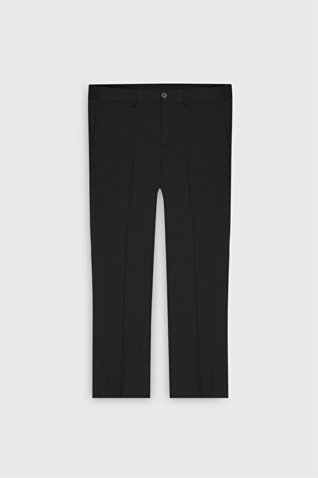 Yünlü Slim Fit Dar Kesim Mono Yaka Torba Cepli Esnek Siyah Takım Elbise resmi