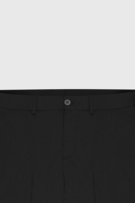 Yünlü Slim Fit Dar Kesim Mono Yaka Torba Cepli Esnek Siyah Takım Elbise resmi