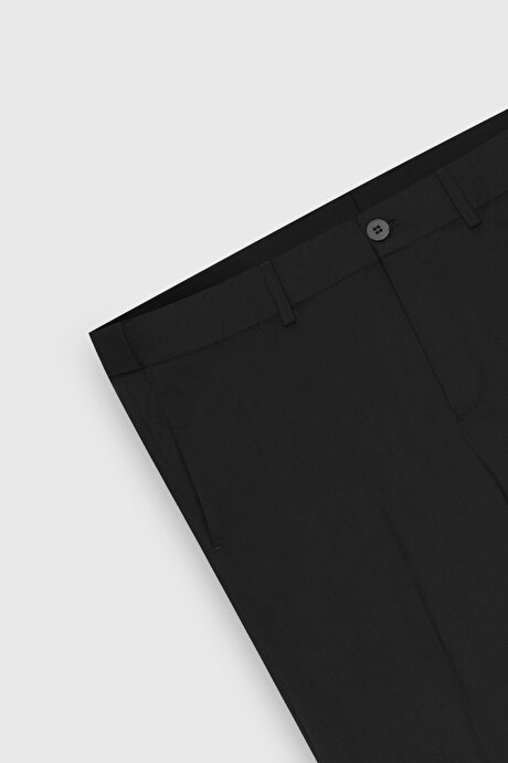 Yünlü Slim Fit Dar Kesim Mono Yaka Torba Cepli Esnek Siyah Takım Elbise resmi