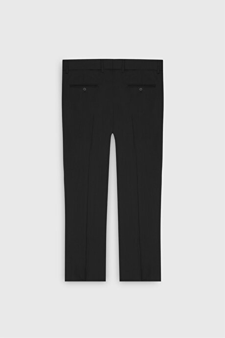 Yünlü Slim Fit Dar Kesim Mono Yaka Torba Cepli Esnek Siyah Takım Elbise resmi