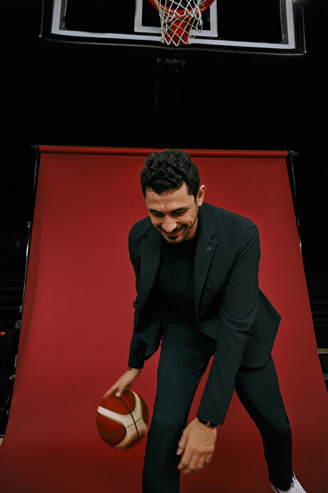 Slim Fit Dar Kesim Mono Yaka Beli Bağlamalı Çizgili Torba Cepli Lacivert Takım Elbise resmi