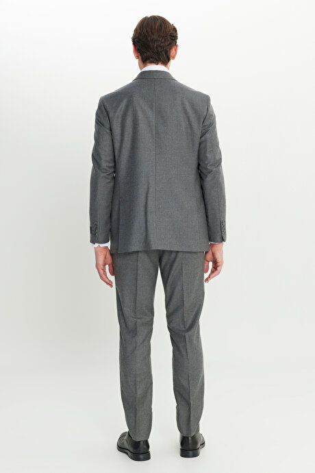 Yün Slim Fit Dar Kesim Kırlangıç Yaka Kapak Cepli Gri Takım Elbise resmi