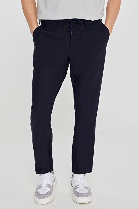 Relax Fit Rahat Kesim Yan Cepli Beli Lastikli Takım Elbise Lacivert Pantolon resmi