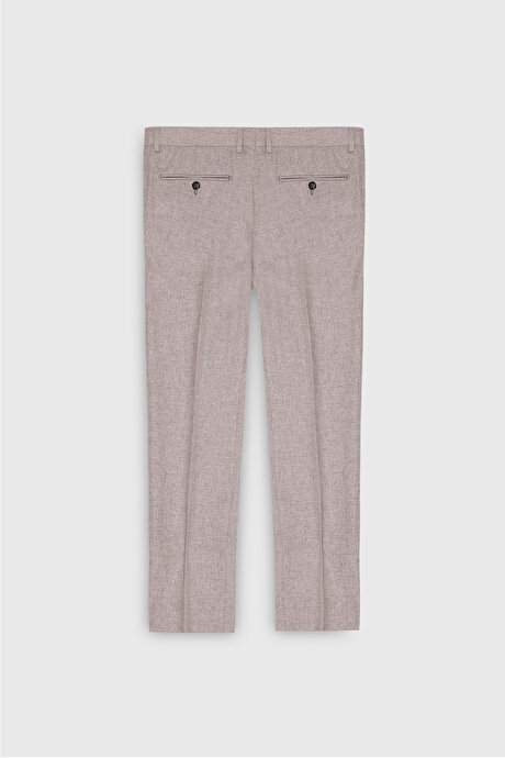 Yünlü Slim Fit Dar Kesim Kırlangıç Yaka Yelekli Bej Yelekli Takım Elbise resmi