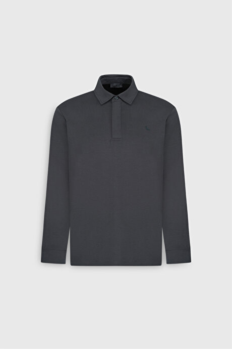 360 Her Yöne Esneyen Slim Fit Dar Kesim Polo Yaka Esnek Antrasit Uzun Kollu Tişört resmi