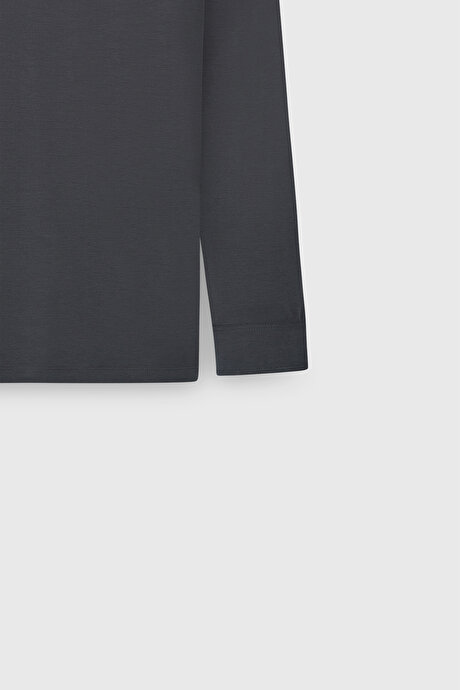 360 Her Yöne Esneyen Slim Fit Dar Kesim Polo Yaka Esnek Antrasit Uzun Kollu Tişört resmi
