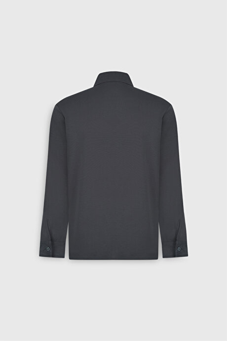 360 Her Yöne Esneyen Slim Fit Dar Kesim Polo Yaka Esnek Antrasit Uzun Kollu Tişört resmi