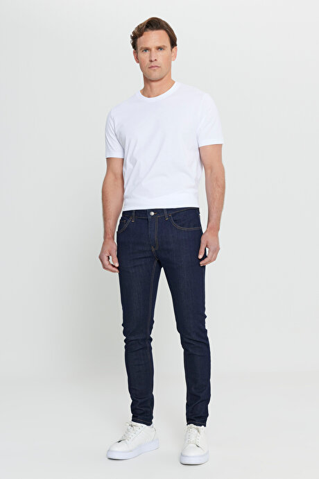 Ekstra Slim Fit Dar Kesim Pamuklu Rıss Jean Kot Koyu Lacivert Denim Pantolon resmi