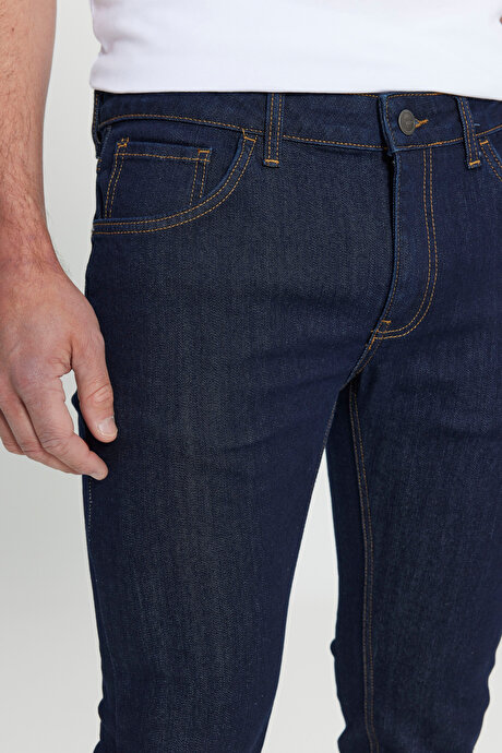 Ekstra Slim Fit Dar Kesim Pamuklu Rıss Jean Kot Koyu Lacivert Denim Pantolon resmi