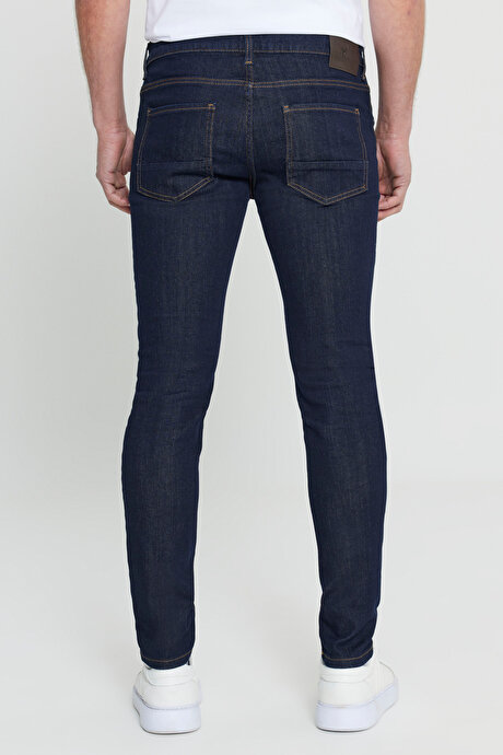 Ekstra Slim Fit Dar Kesim Pamuklu Rıss Jean Kot Koyu Lacivert Denim Pantolon resmi