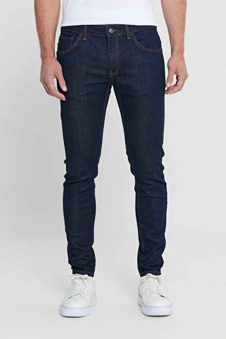 Ekstra Slim Fit Dar Kesim Pamuklu Rıss Jean Kot Koyu Lacivert Denim Pantolon resmi