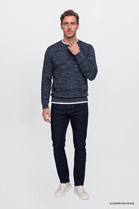 Slim Fit Dar Kesim Pamuklu 5 Cepli Esnek Jean Kot Denim Koyu Lacivert Denim Pantolon resmi