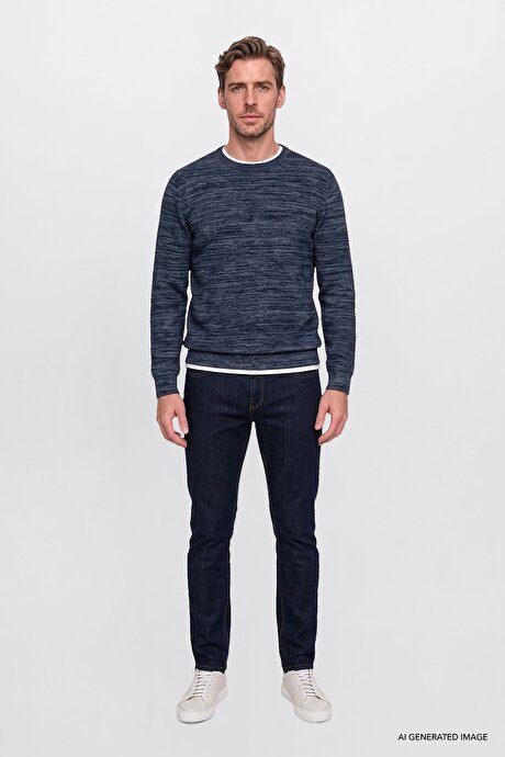Slim Fit Dar Kesim Pamuklu 5 Cepli Esnek Jean Kot Denim Koyu Lacivert Denim Pantolon resmi