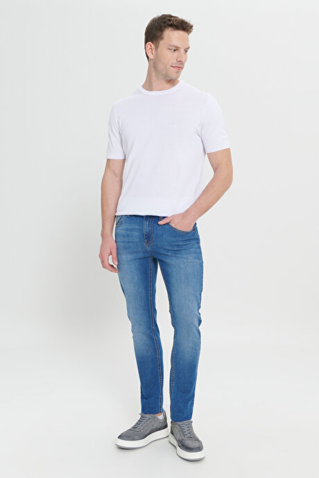 Slim Fit Dar Kesim Pamuklu 5 Cepli Esnek Jean Kot Denim Lacivert Denim Pantolon resmi