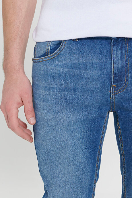 Slim Fit Dar Kesim Pamuklu 5 Cepli Esnek Jean Kot Denim Lacivert Denim Pantolon resmi