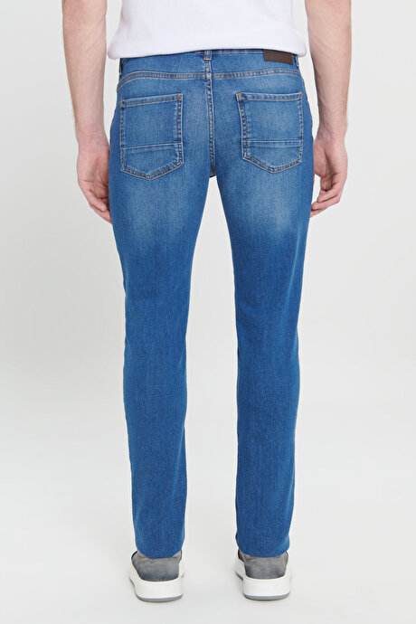 Slim Fit Dar Kesim Pamuklu 5 Cepli Esnek Jean Kot Denim Lacivert Denim Pantolon resmi