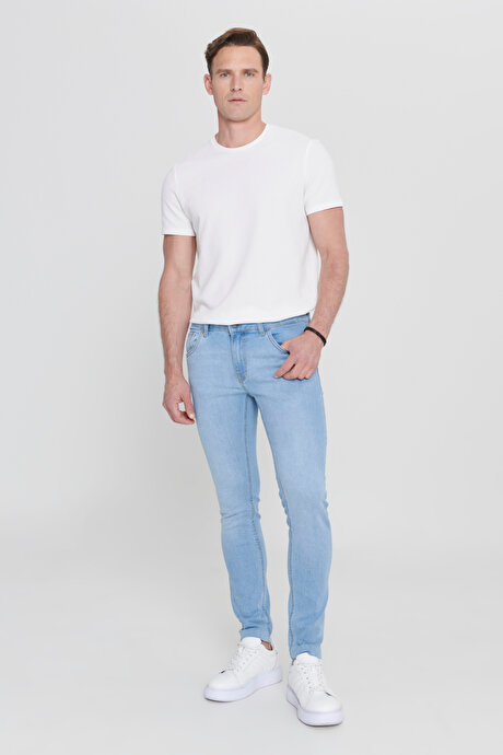 Ekstra Slim Fit Dar Kesim Pamuklu Rıss Jean Kot Mavi Denim Pantolon resmi