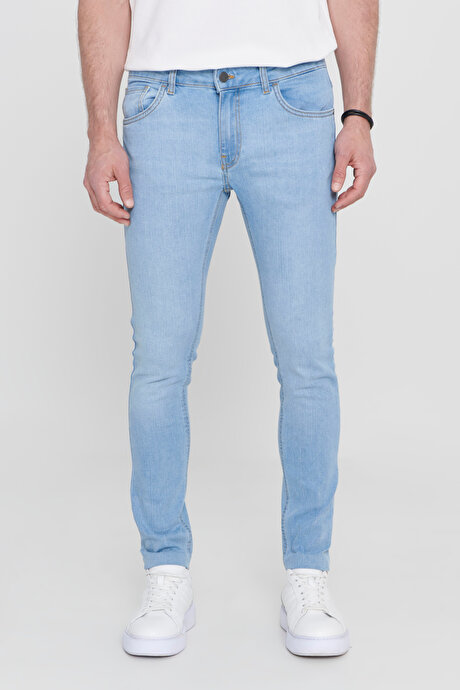 Ekstra Slim Fit Dar Kesim Pamuklu Rıss Jean Kot Mavi Denim Pantolon resmi