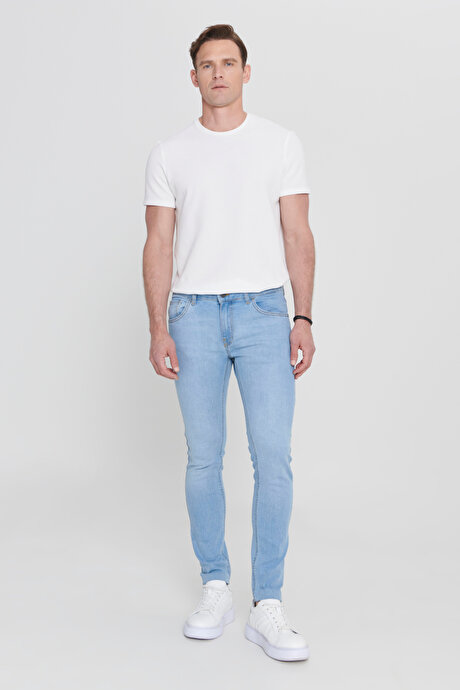 Ekstra Slim Fit Dar Kesim Pamuklu Rıss Jean Kot Mavi Denim Pantolon resmi
