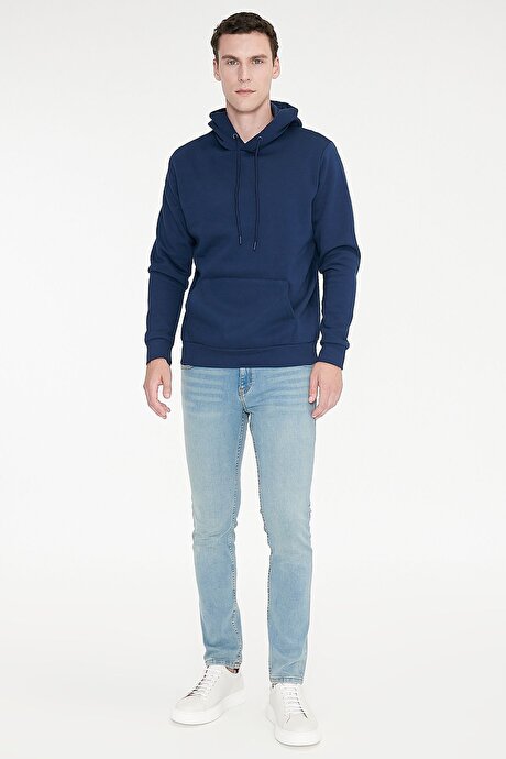 Slim Fit Dar Kesim Pamuklu 5 Cepli Esnek Jean Kot Denim Petrol Mavisi Denim Pantolon resmi