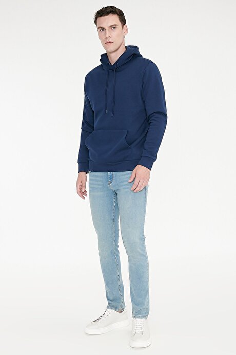 Slim Fit Dar Kesim Pamuklu 5 Cepli Esnek Jean Kot Denim Petrol Mavisi Denim Pantolon resmi