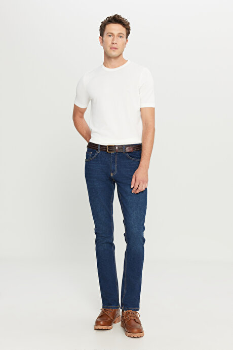 Ekstra Slim Fit Dar Kesim Pamuklu Rıss Jean Kot Lacivert Denim Pantolon resmi
