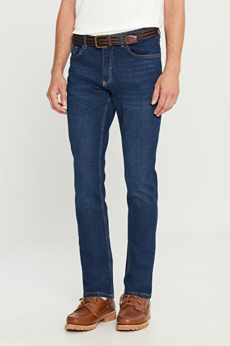 Ekstra Slim Fit Dar Kesim Pamuklu Rıss Jean Kot Lacivert Denim Pantolon resmi