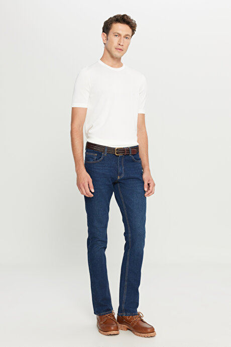 Ekstra Slim Fit Dar Kesim Pamuklu Rıss Jean Kot Lacivert Denim Pantolon resmi