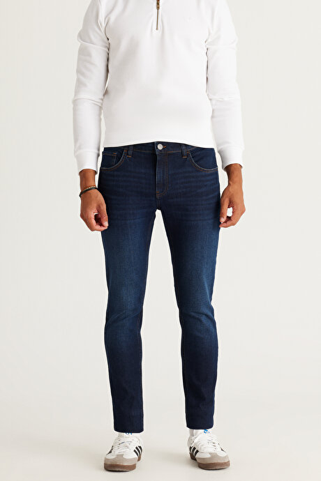 Ekstra Slim Fit Dar Kesim Pamuklu Rıss Jean Kot Lacivert Denim Pantolon resmi