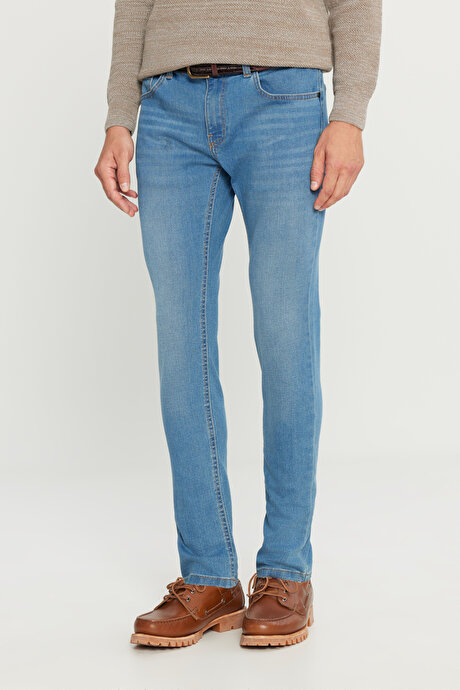 Ekstra Slim Fit Dar Kesim Pamuklu Rıss Jean Kot Mavi Denim Pantolon resmi
