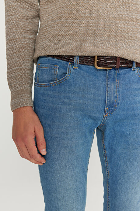 Ekstra Slim Fit Dar Kesim Pamuklu Rıss Jean Kot Mavi Denim Pantolon resmi