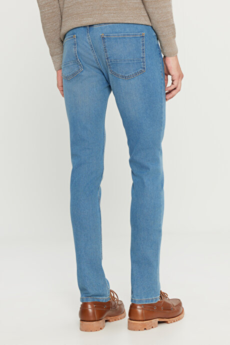 Ekstra Slim Fit Dar Kesim Pamuklu Rıss Jean Kot Mavi Denim Pantolon resmi