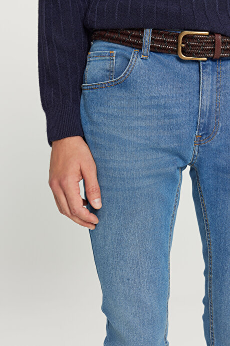 Ekstra Slim Fit Dar Kesim Pamuklu Rıss Jean Kot Mavi Denim Pantolon resmi