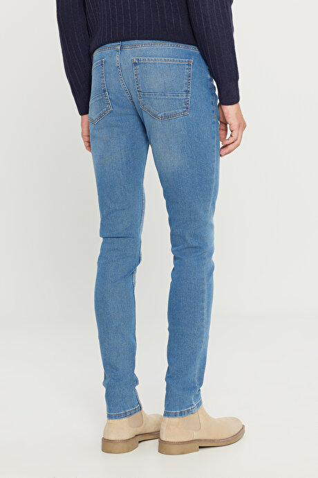 Ekstra Slim Fit Dar Kesim Pamuklu Rıss Jean Kot Mavi Denim Pantolon resmi