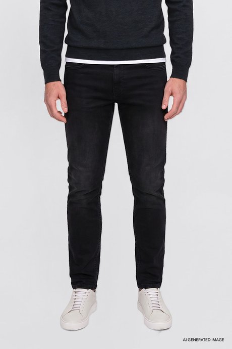 Ekstra Slim Fit Dar Kesim Rıss Pamuklu Esnek Jean Kot Antrasit Denim Pantolon resmi