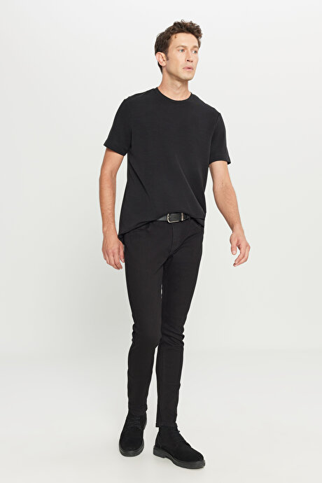 Ekstra Slim Fit Dar Kesim Rıss Pamuklu Esnek Jean Kot Siyah Denim Pantolon resmi