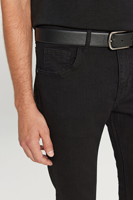 Ekstra Slim Fit Dar Kesim Rıss Pamuklu Esnek Jean Kot Siyah Denim Pantolon resmi
