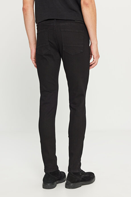 Ekstra Slim Fit Dar Kesim Rıss Pamuklu Esnek Jean Kot Siyah Denim Pantolon resmi