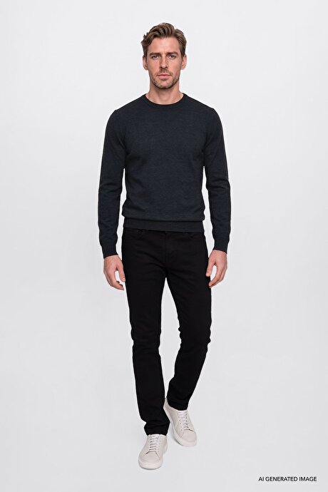 Ekstra Slim Fit Dar Kesim Rıss Pamuklu Esnek Jean Kot Siyah Denim Pantolon resmi