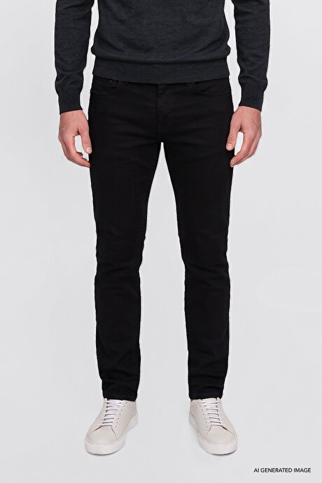 Ekstra Slim Fit Dar Kesim Rıss Pamuklu Esnek Jean Kot Siyah Denim Pantolon resmi