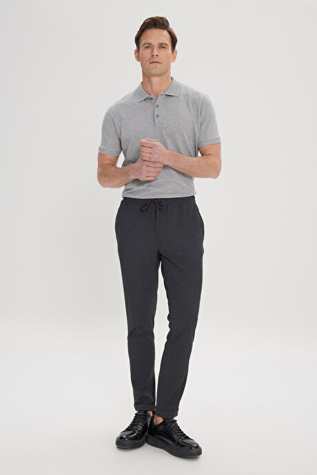 Slim Fit Rahat Kesim Beli Bağlamalı Yan Cepli Esnek Jogger Antrasit Pantolon resmi