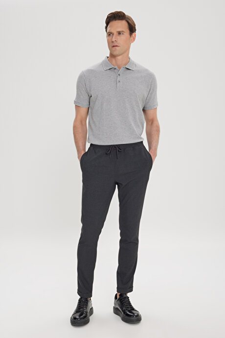 Slim Fit Rahat Kesim Beli Bağlamalı Yan Cepli Esnek Jogger Antrasit Pantolon resmi