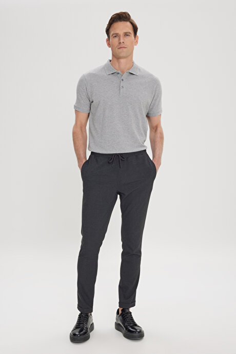 Slim Fit Rahat Kesim Beli Bağlamalı Yan Cepli Esnek Jogger Antrasit Pantolon resmi