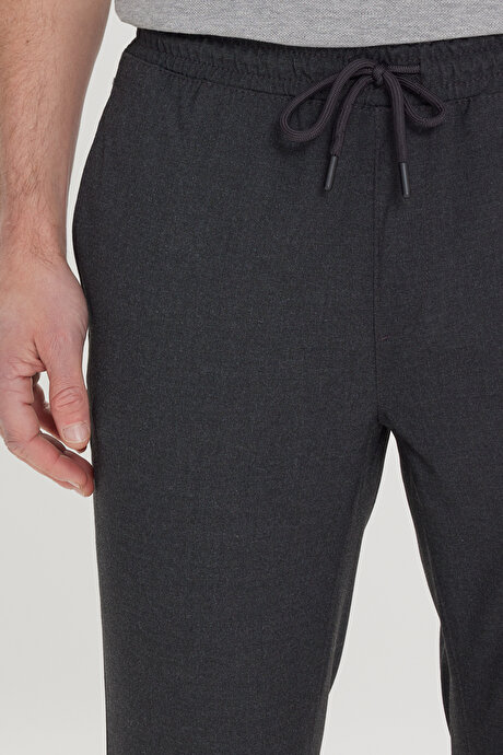 Slim Fit Rahat Kesim Beli Bağlamalı Yan Cepli Esnek Jogger Antrasit Pantolon resmi
