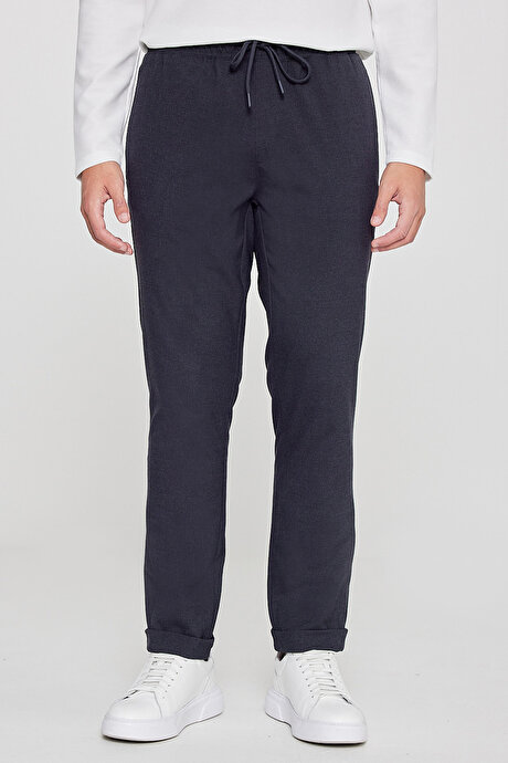 Slim Fit Rahat Kesim Beli Bağlamalı Yan Cepli Esnek Jogger Antrasit Pantolon resmi